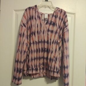 NWT Lane Bryant Livi Tye Dye Pink/Purple Thermal Crop Lightweight Hoodie 14/16